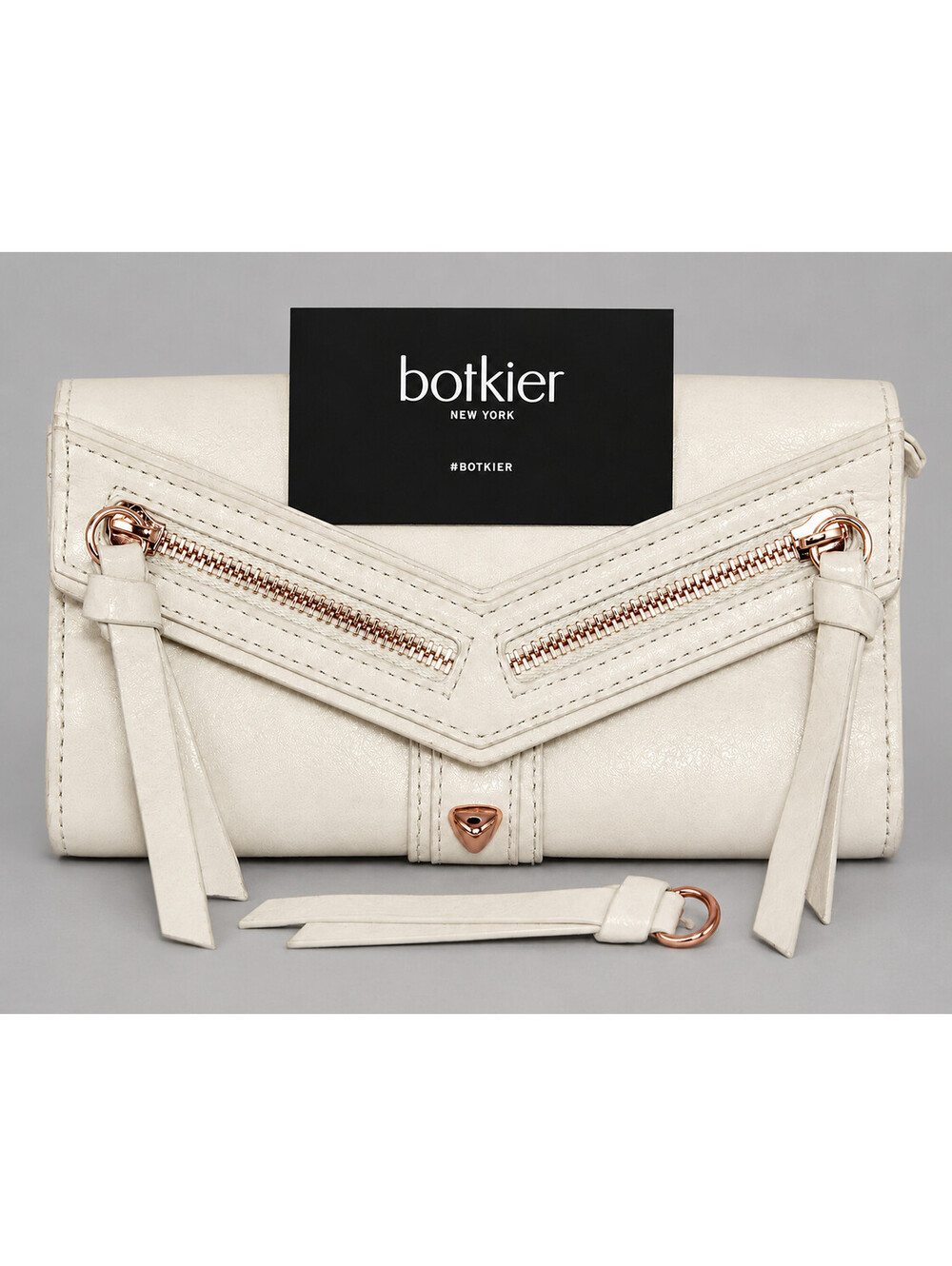 Botkier Trigger Wallet Clutch Cream Leather Rose Gold Hardware Fold over Zipper